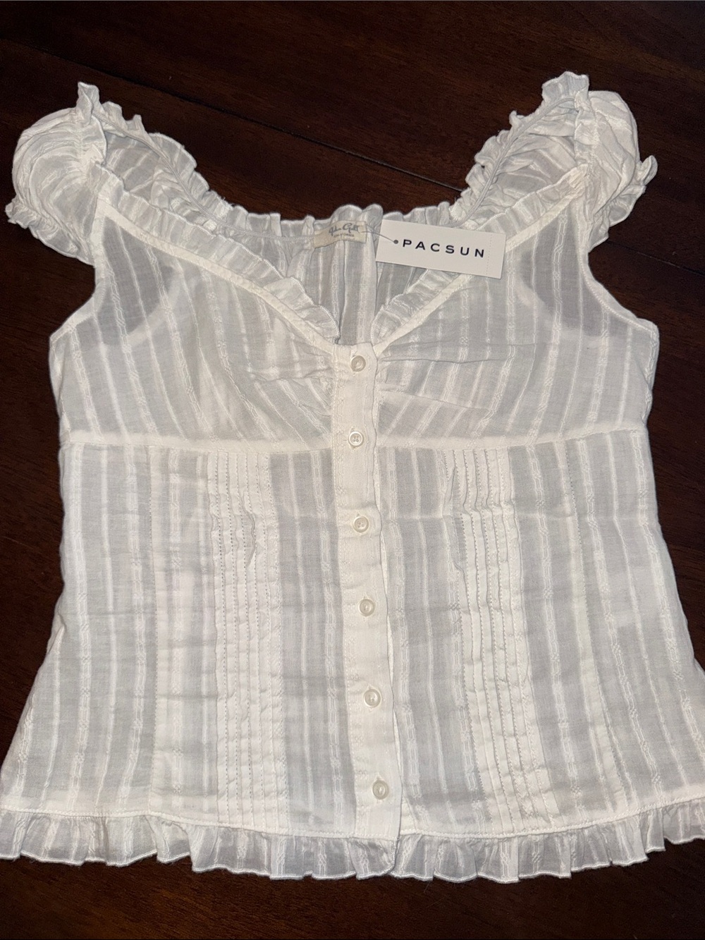 PacSun White Ruffle-Trim Button Front Tank John Galt NWT